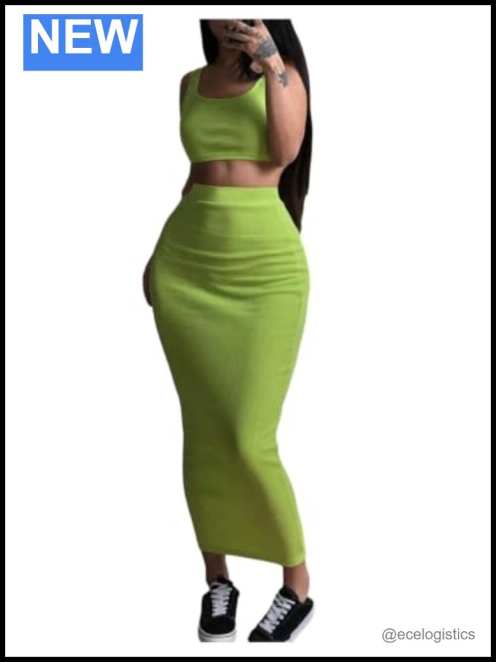 Women's 2 Piece Skirt Set Ribbed Tank Top Bodycon Maxi Skirt Going Out Outfit